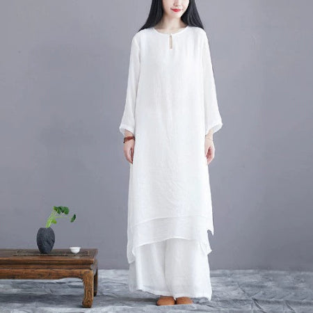 Importé - Ensemble Lin Femme Deux Pièces Manches Longues