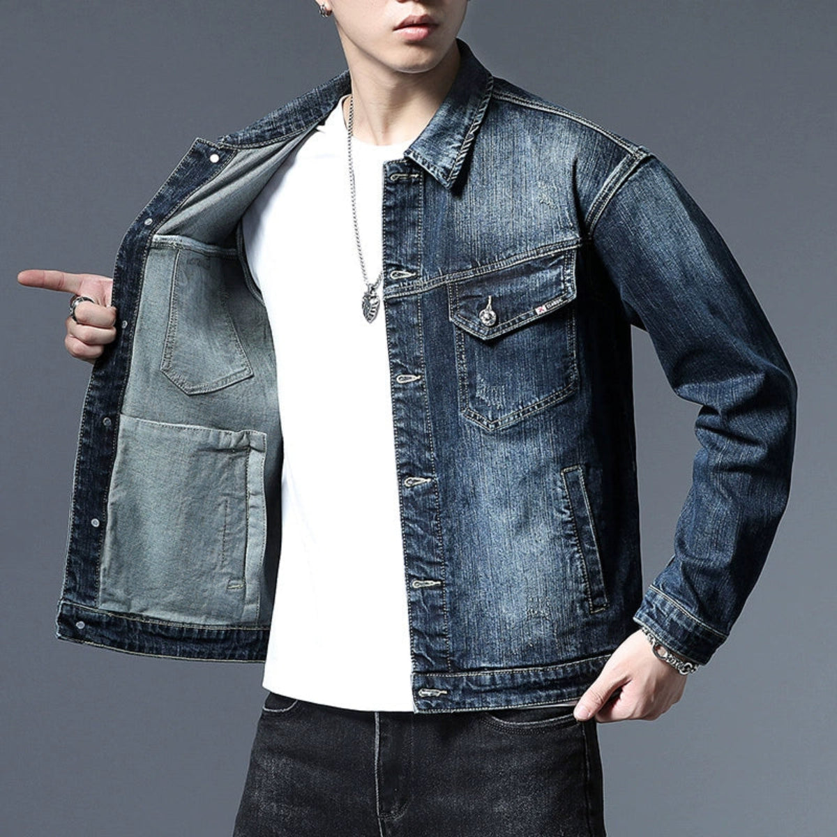 Importé - Jacket Jean Coton Denim Délavé Homme Slim Fit