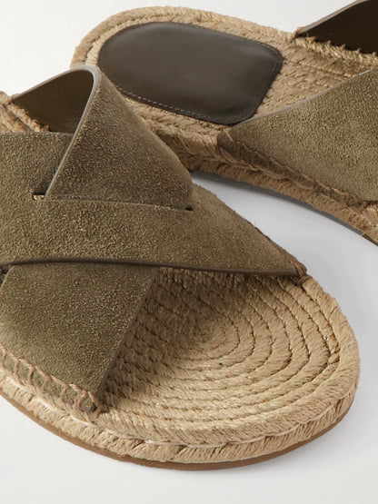 Importé - Chaussure Sandales Plates Décontractées Cuir Daim