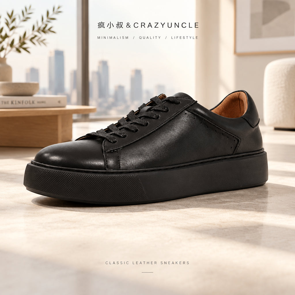 Baskets Plateforme Homme en Cuir Véritable Semelle Épaisse Style Casual