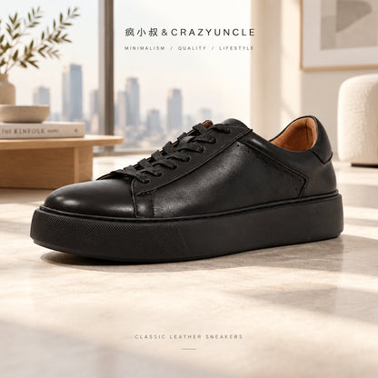 Baskets Plateforme Homme en Cuir Véritable Semelle Épaisse Style Casual