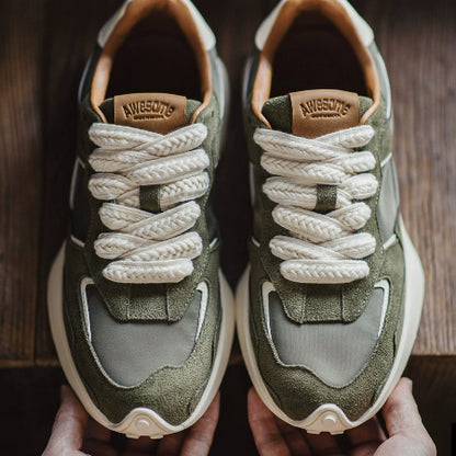 Importé - Chaussure Sneakers Sport Mixte Rétro Cuir Daim