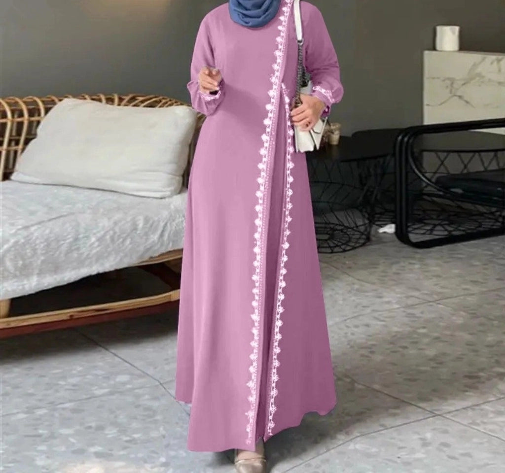 Importé -  Boubou Ample Femme en dentelle Avec Brodé Manches Longues