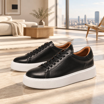 Baskets Plateforme Homme en Cuir Véritable Semelle Épaisse Style Casual