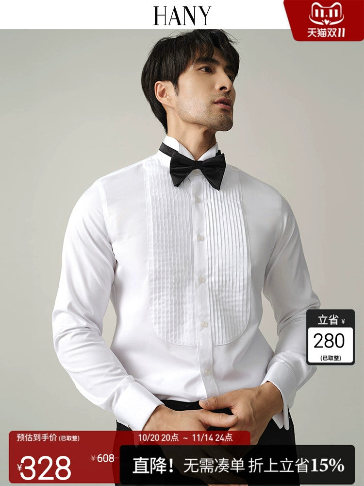Importé - HANY Chemise Homme de Smoking Manches Longues