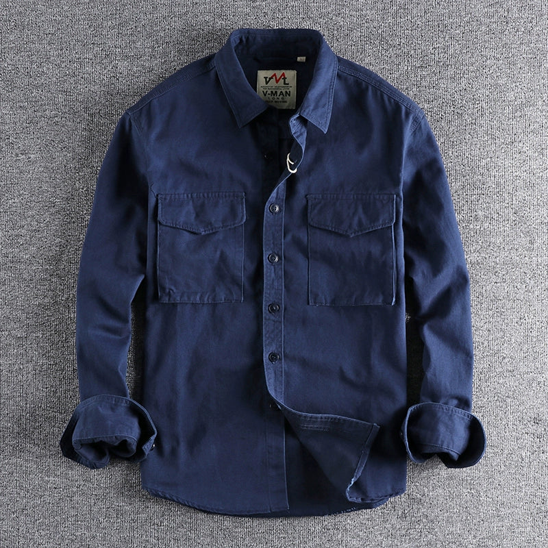 Importé - Chemise Homme Rétro Délavée Tendance Manches Longues