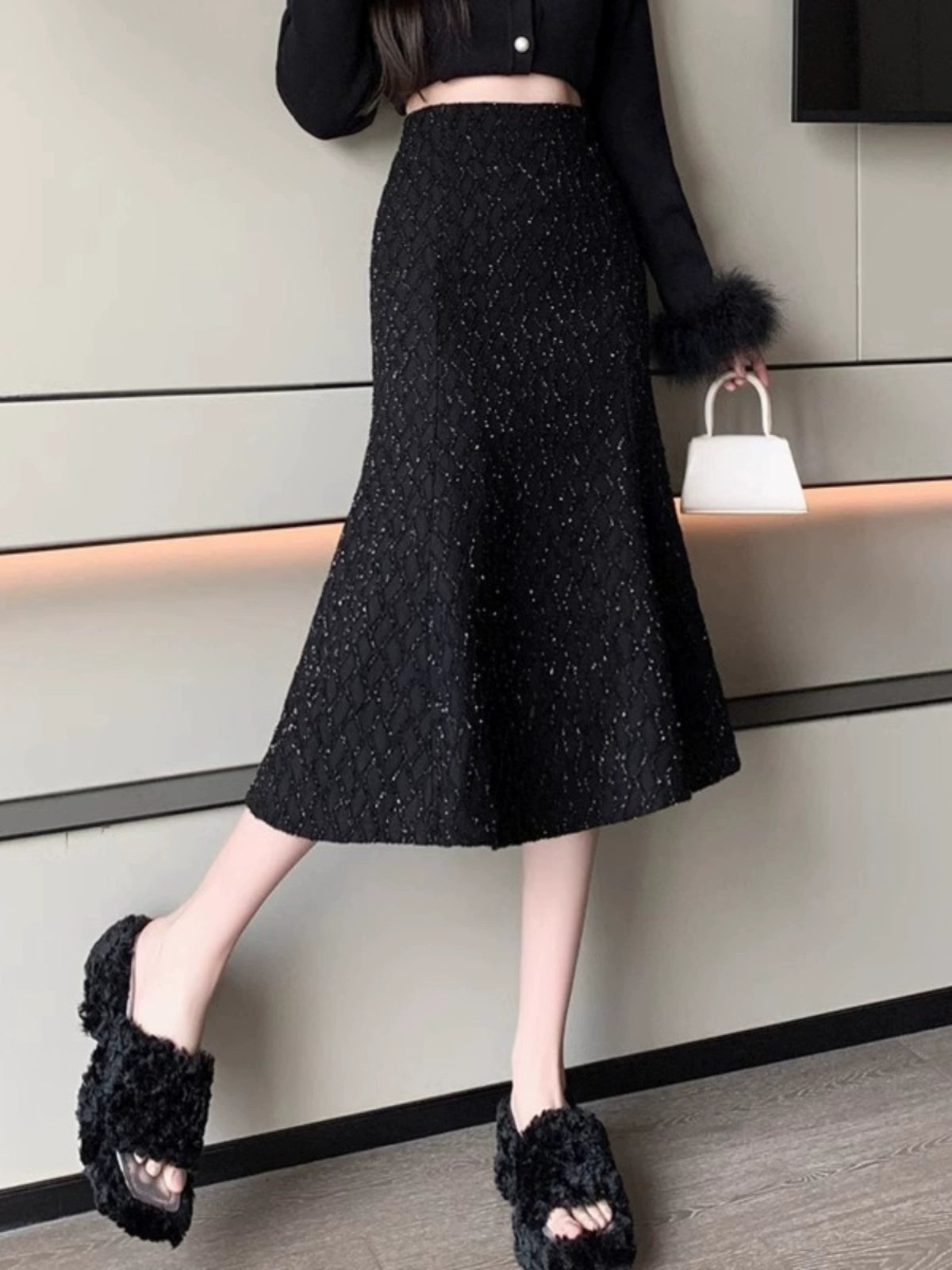 Importé - Jupe Femme Taille Haute Mi-Longue