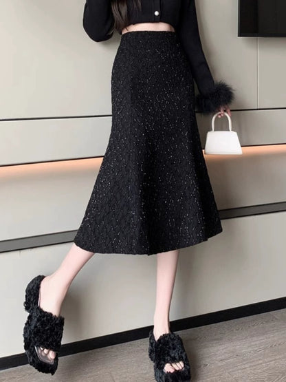 Importé - Jupe Femme Taille Haute Mi-Longue