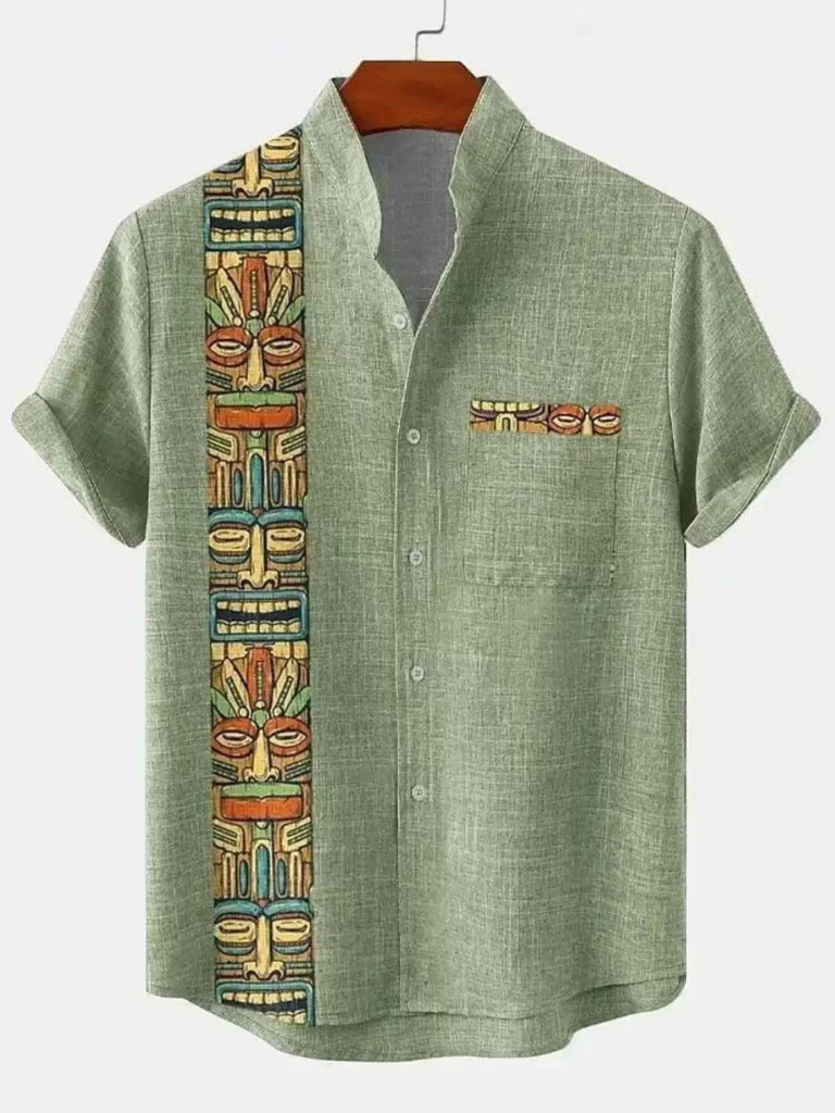 Importé - Chemise Coton Lin Homme Décontracté Manches Courtes