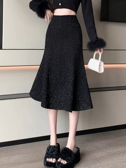 Importé - Jupe Femme Taille Haute Mi-Longue
