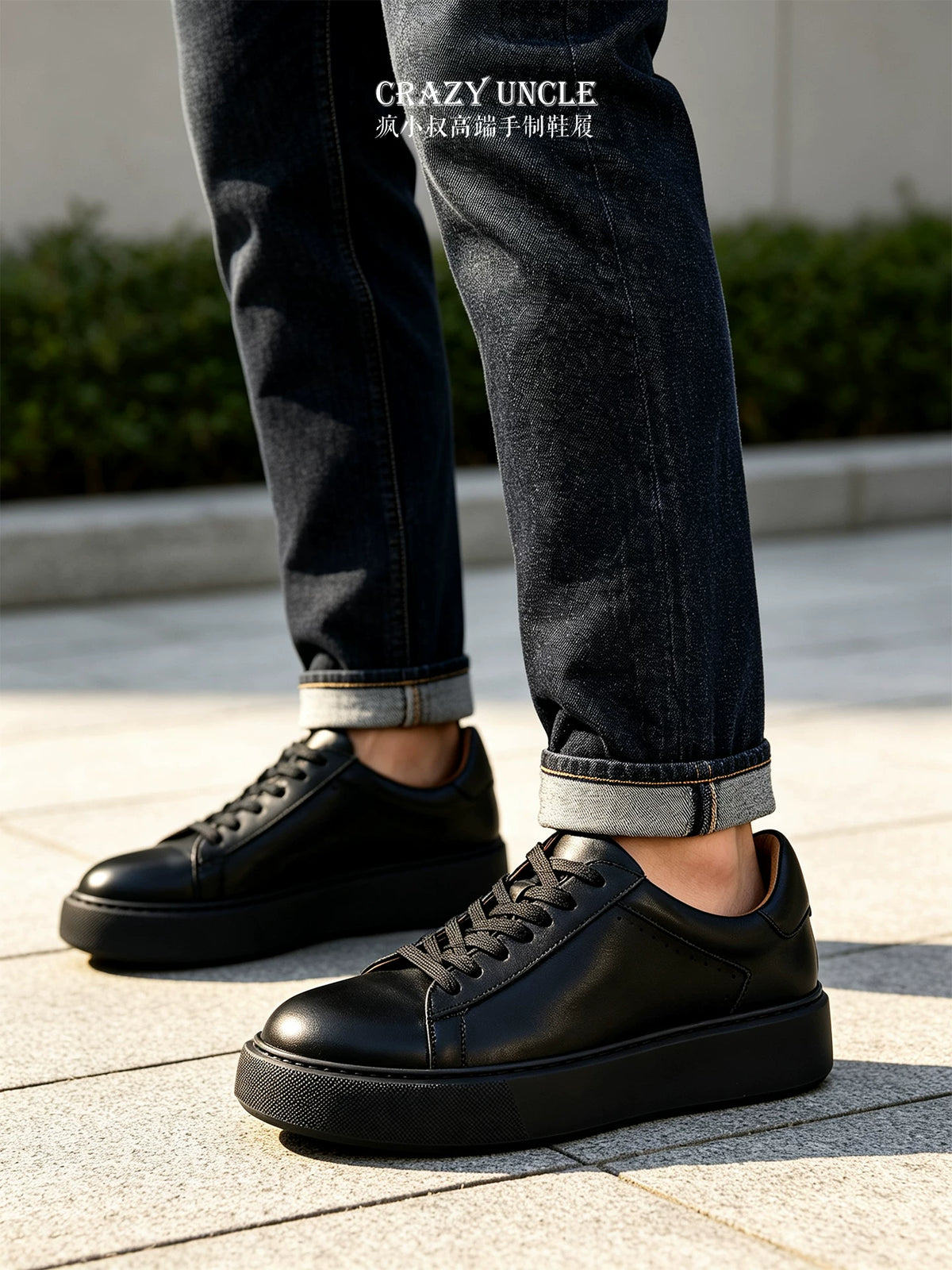 Baskets Plateforme Homme en Cuir Véritable Semelle Épaisse Style Casual