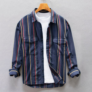 Importé - Chemise  En Coton Homme A Rayures Manches Longues