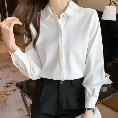 Importé - Chemisier Femme  Manches Longues  Col Polo En Mousseline De Soie