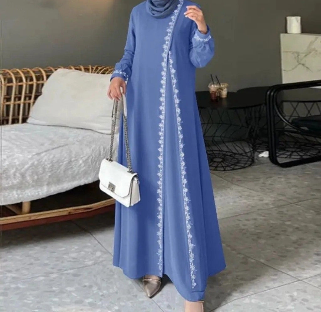 Importé -  Boubou Ample Femme en dentelle Avec Brodé Manches Longues