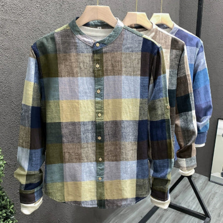Importé - Chemise Homme Lin Carreau Manche Longue