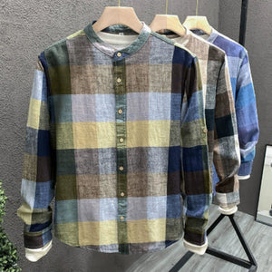 Importé - Chemise Homme Lin Carreau Manche Longue