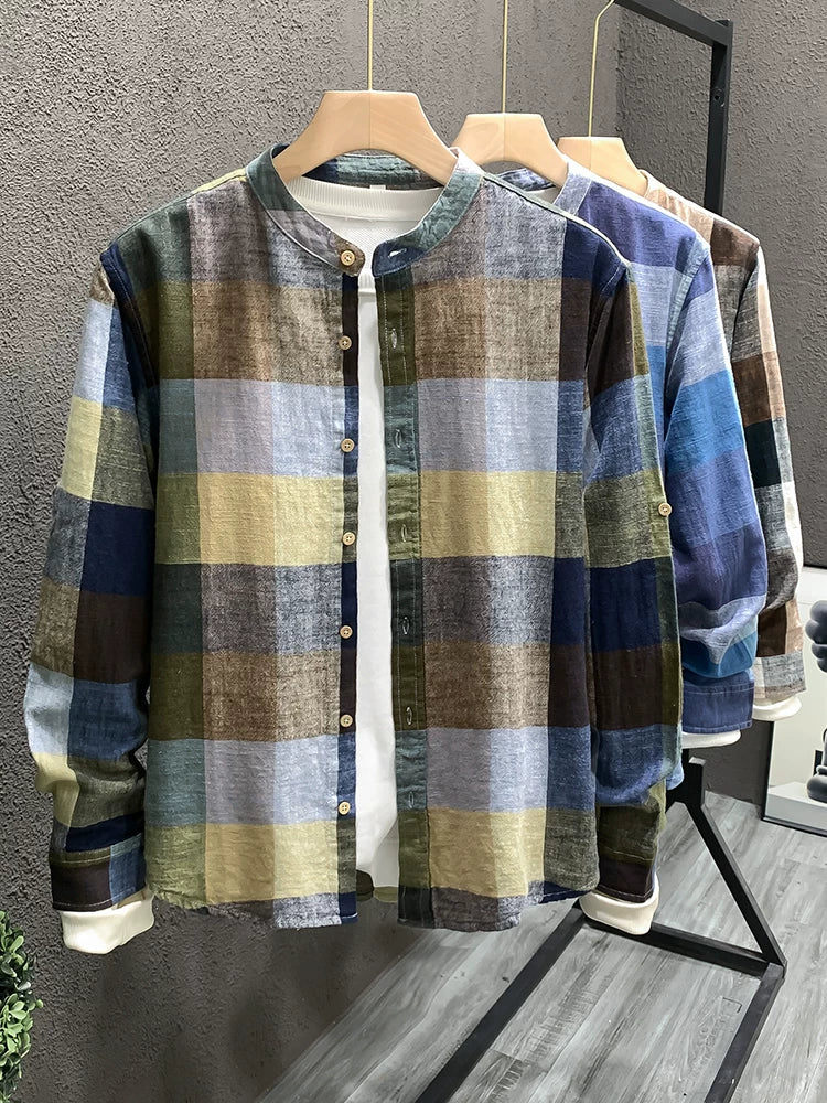 Importé - Chemise Homme Lin Carreau Manche Longue