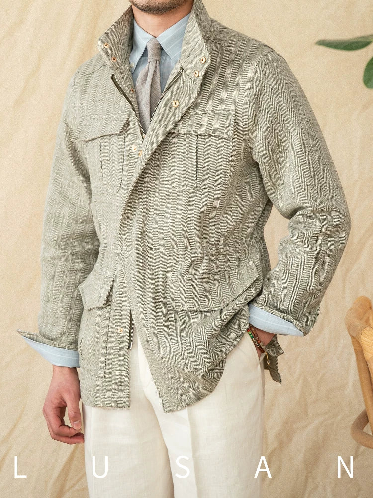 Importé - Blazer Veste Homme Sur-Chemise En Coton Lin