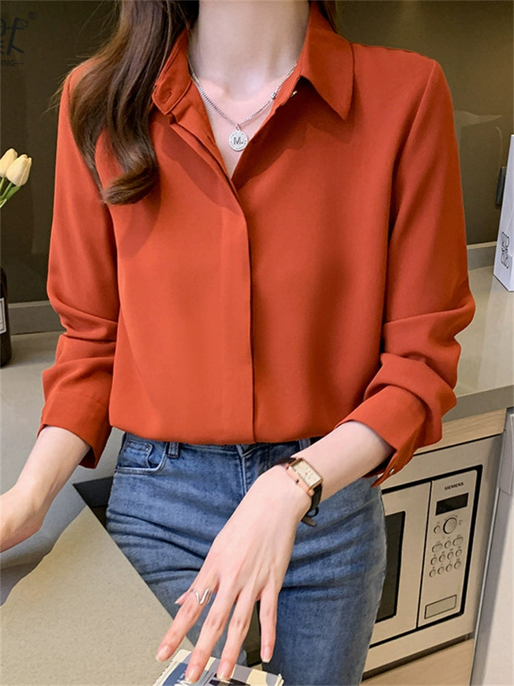 Importé - Chemisier Femme  Manches Longues  Col Polo En Mousseline De Soie