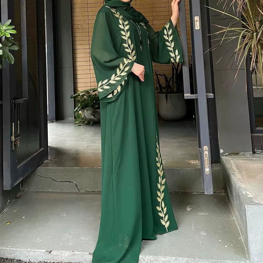 Importé -  Boubou Ample Femme Brodé En Mousseline De Soie