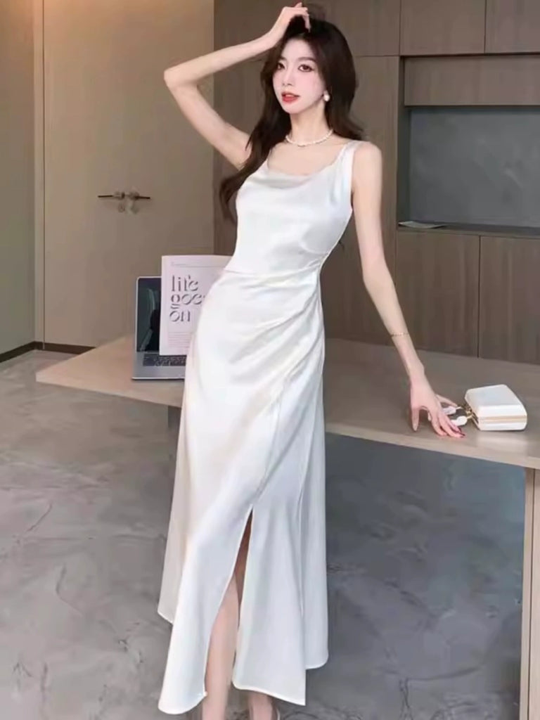 Importé - Robe De Soirée Femme Slim A Bretelles Avec Fente En Satin