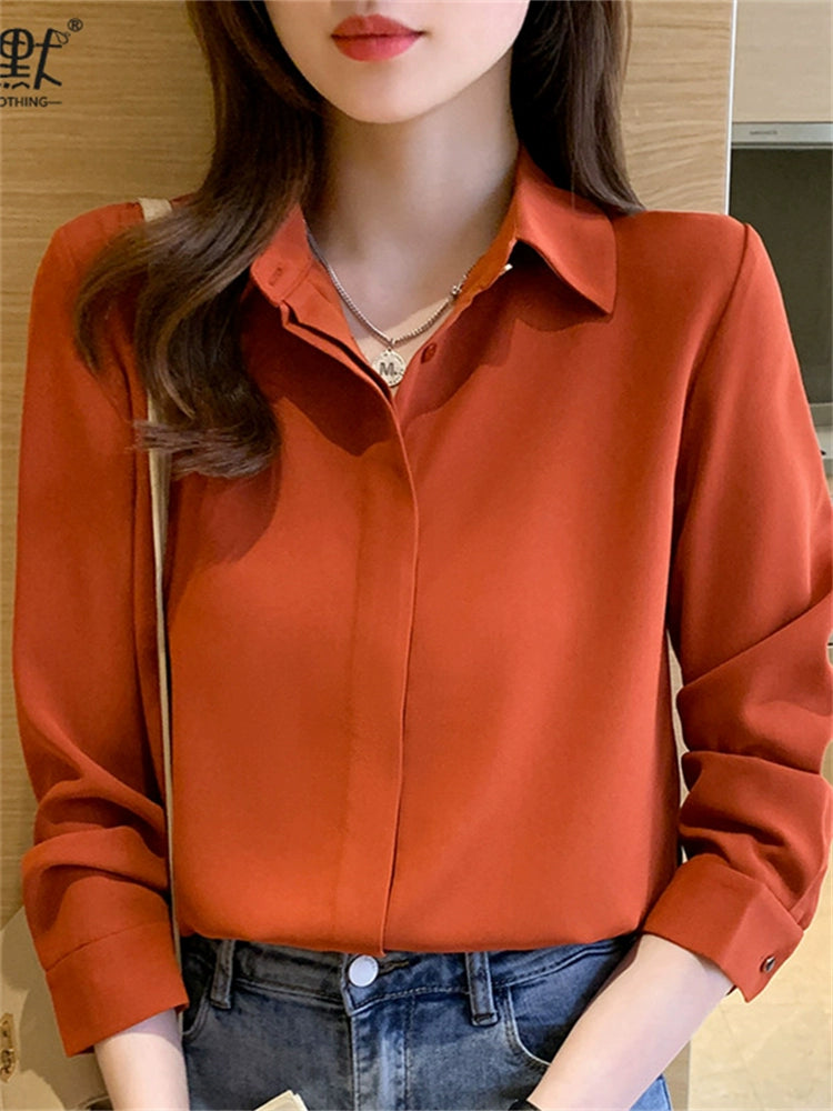 Importé - Chemisier Femme  Manches Longues  Col Polo En Mousseline De Soie