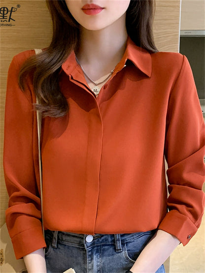 Importé - Chemisier Femme  Manches Longues  Col Polo En Mousseline De Soie