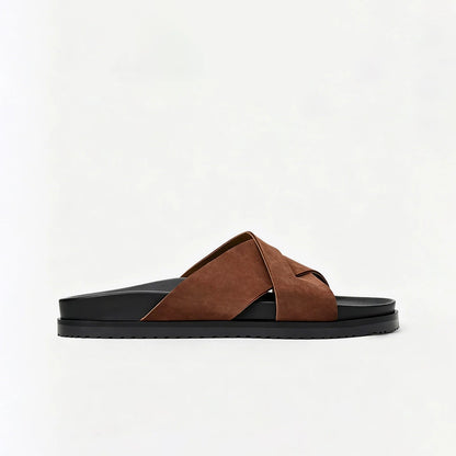 Importé - Sandale  100% Cuir  De Daim Homme Antidérapantes Et Confortable