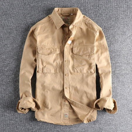 Importé - Chemise Homme Rétro Délavée Tendance Manches Longues