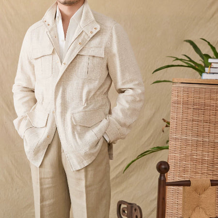 Importé - Blazer Veste Homme Sur-Chemise En Coton Lin