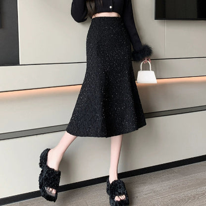 Importé - Jupe Femme Taille Haute Mi-Longue