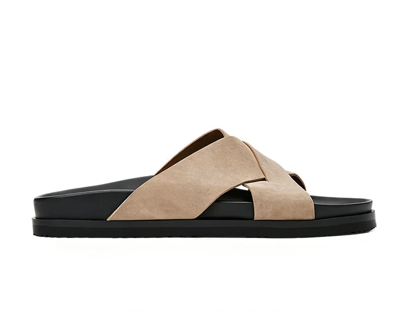 Importé - Sandale  100% Cuir  De Daim Homme Antidérapantes Et Confortable