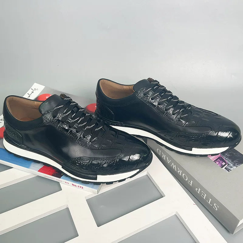 Chaussures Casual Homme en Cuir Véritable à Lacets Détail Métal