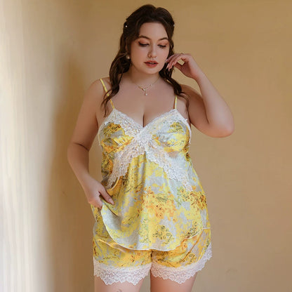 Importé - Ensemble Pyjama Nuisette Femme En Soie Grandes Tailles