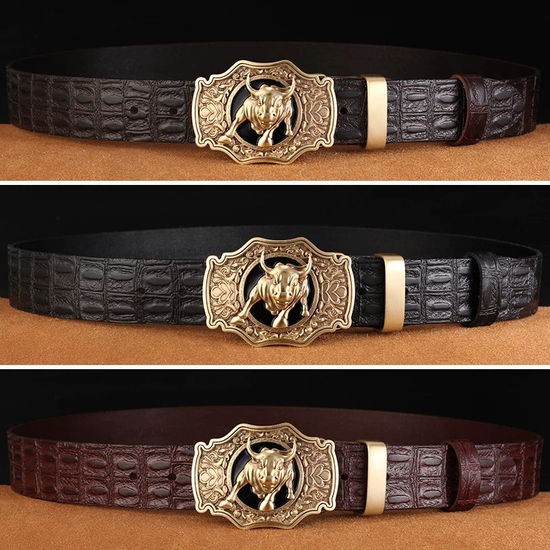 Importé - Ceinture Homme En Cuir Motif Crocodile