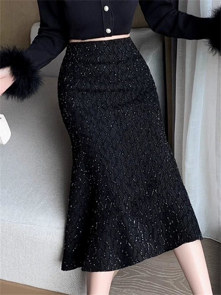 Importé - Jupe Femme Taille Haute Mi-Longue