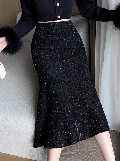 Importé - Jupe Femme Taille Haute Mi-Longue