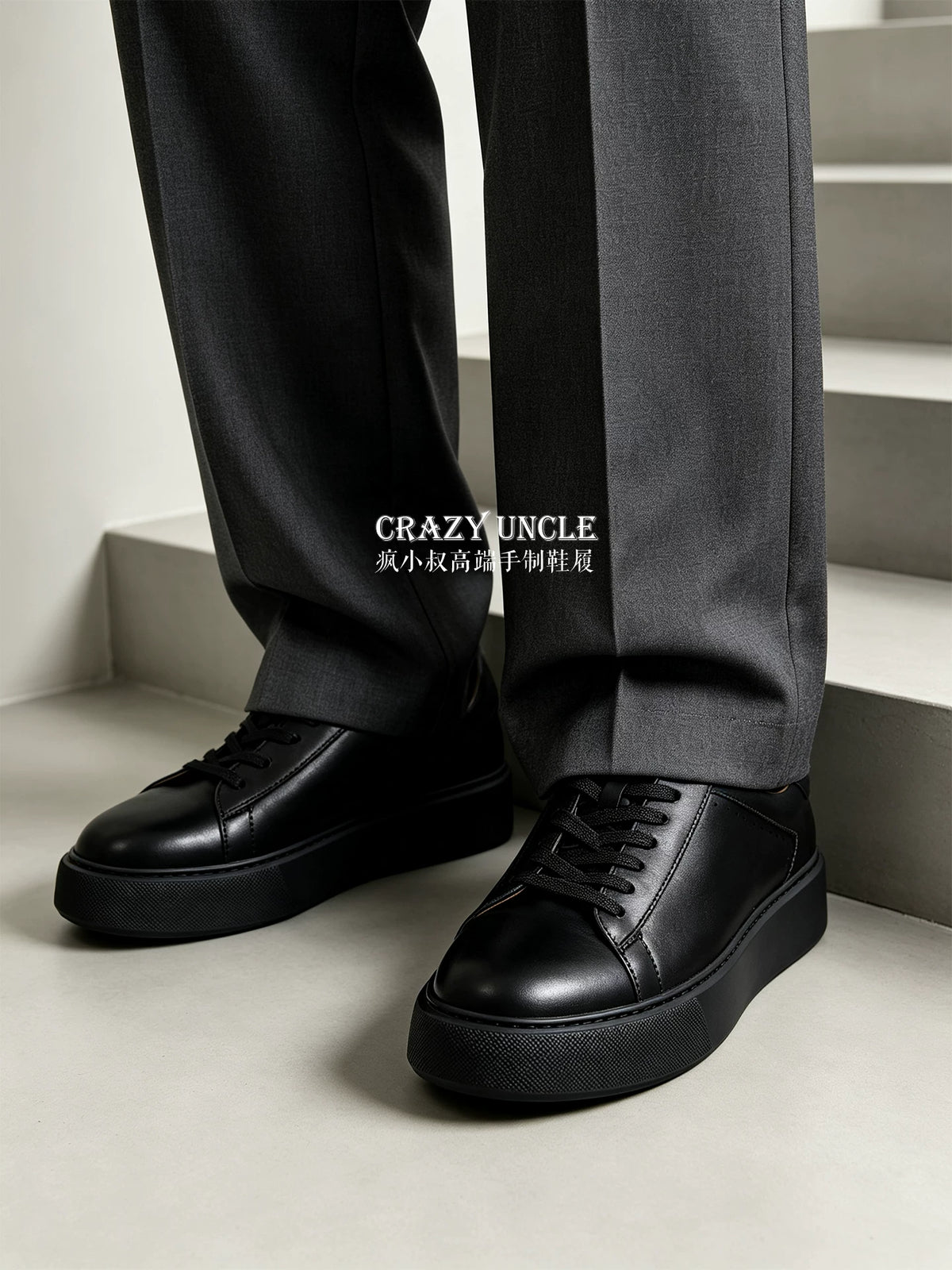 Baskets Plateforme Homme en Cuir Véritable Semelle Épaisse Style Casual