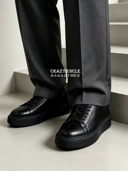 Baskets Plateforme Homme en Cuir Véritable Semelle Épaisse Style Casual