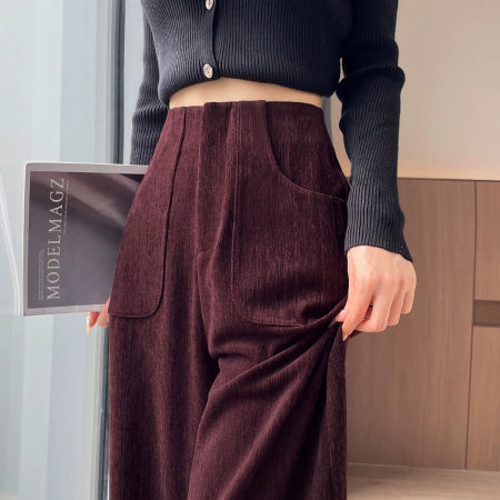 Importé - Pantalon Velours Femme Taille Haute