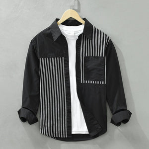 Importé - Chemise Coton Lin à Rayures Homme Manche Longue