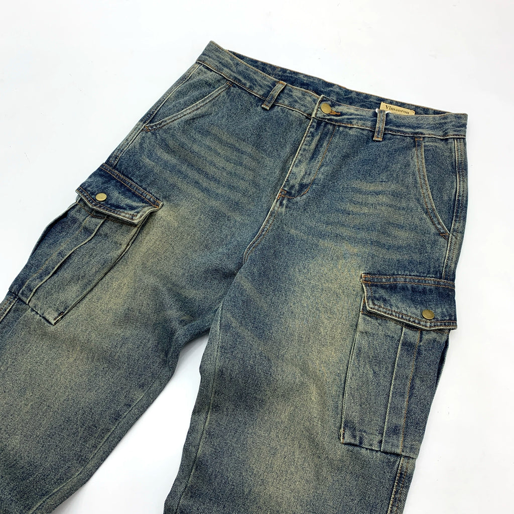 Importé - Pantalon Jean cargo Américain Homme Délavé