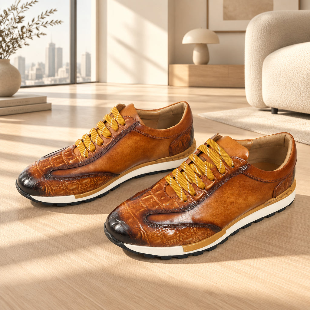 Chaussures Casual Homme en Cuir Véritable à Lacets Détail Métal