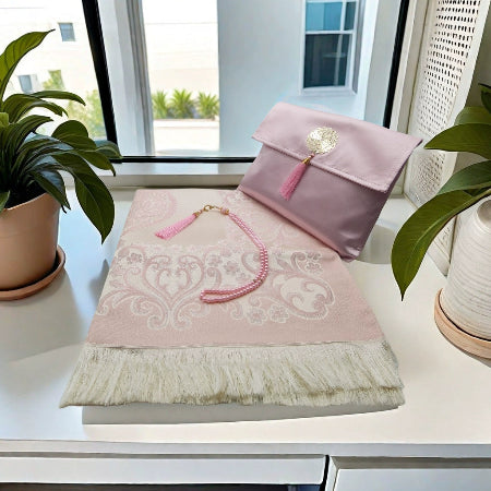 Importé - Pochette De Prière - Tapis Élégant + Chapelet (Tasbih)