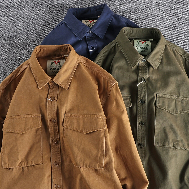 Importé - Chemise Homme Rétro Délavée Tendance Manches Longues