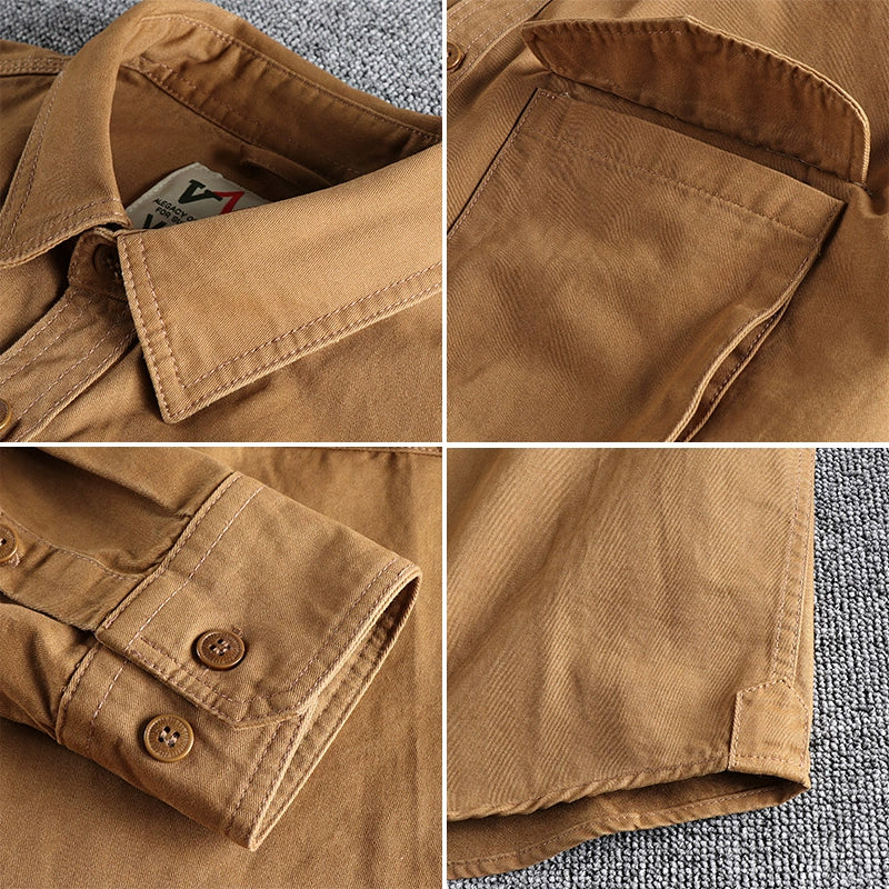 Importé - Chemise Homme Rétro Délavée Tendance Manches Longues