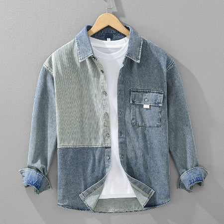 Importé - Chemise A Rayures Homme Coton Lourd Texturé Manche Longue