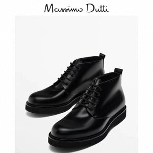 Importé - Massimo Dutti Chaussure Homme Bottines En Cuir - Noir