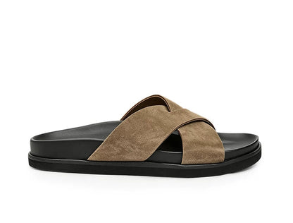 Importé - Sandale  100% Cuir  De Daim Homme Antidérapantes Et Confortable