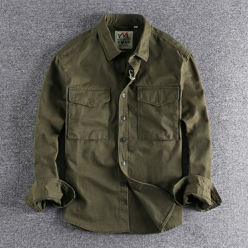 Importé - Chemise Homme Rétro Délavée Tendance Manches Longues
